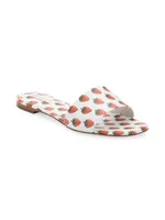 Ivy Strawberry-Print Leather Mules