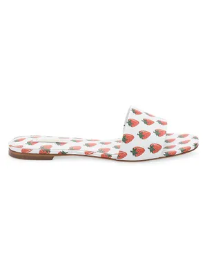 Ivy Strawberry-Print Leather Mules