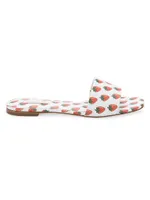 Ivy Strawberry-Print Leather Mules