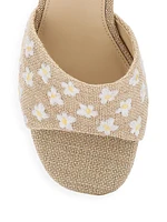 Brigitte Flower-Embroidered Linen Mules