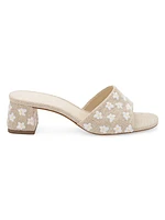 Brigitte Flower-Embroidered Linen Mules