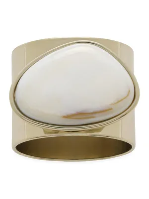Mother Of Pearl Gilt Edge Shell Napkin Rings 2-Piece Set