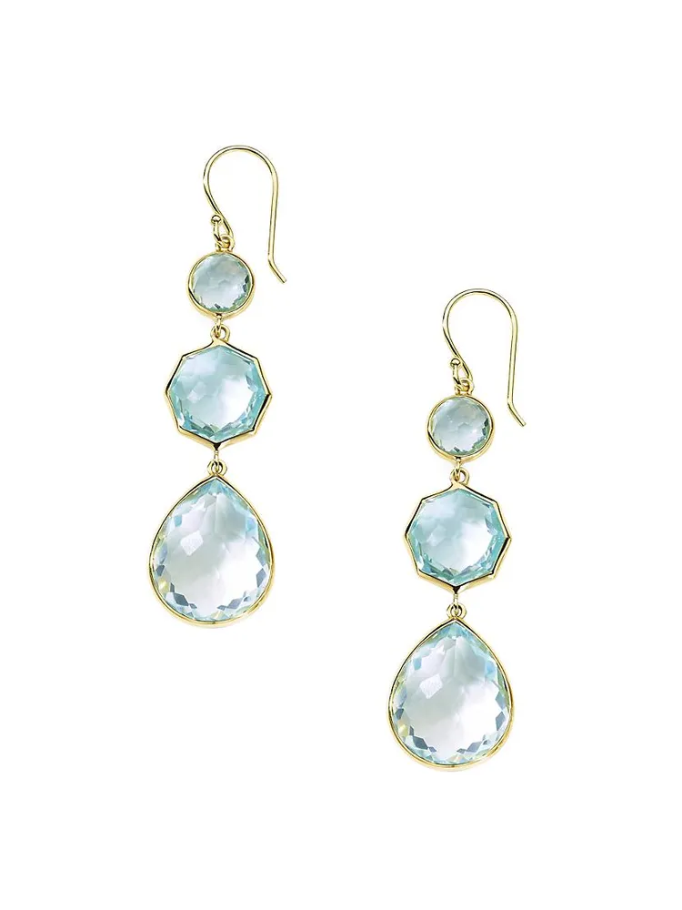 Small Crazy 8'S 18K Green Gold & Blue Topaz Drop Earrings