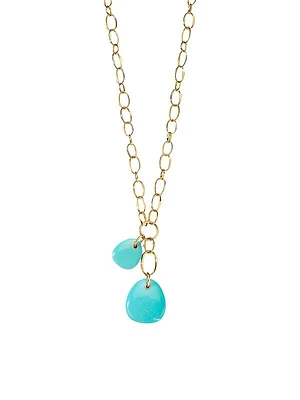 Rock Candy Double Pebble 18K Green Gold & Turquoise Pendant Necklace