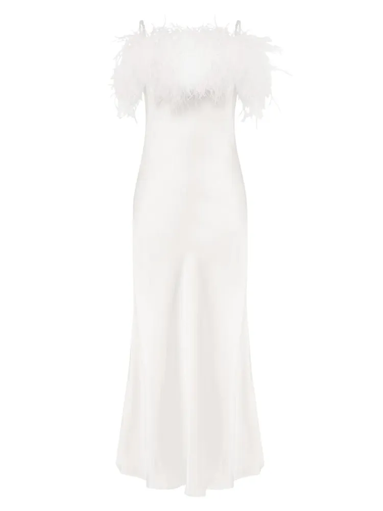 Boheme Ostrich-Feather Embellished Slip Dress