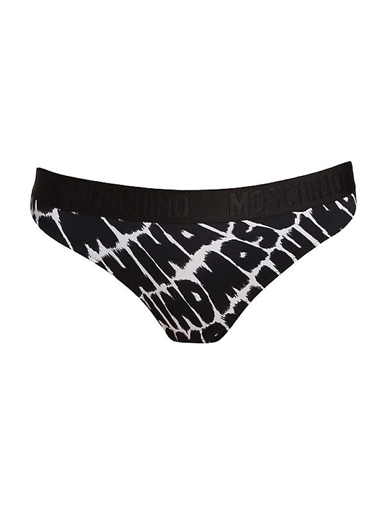 Logo Print Stretch-Cotton Thong