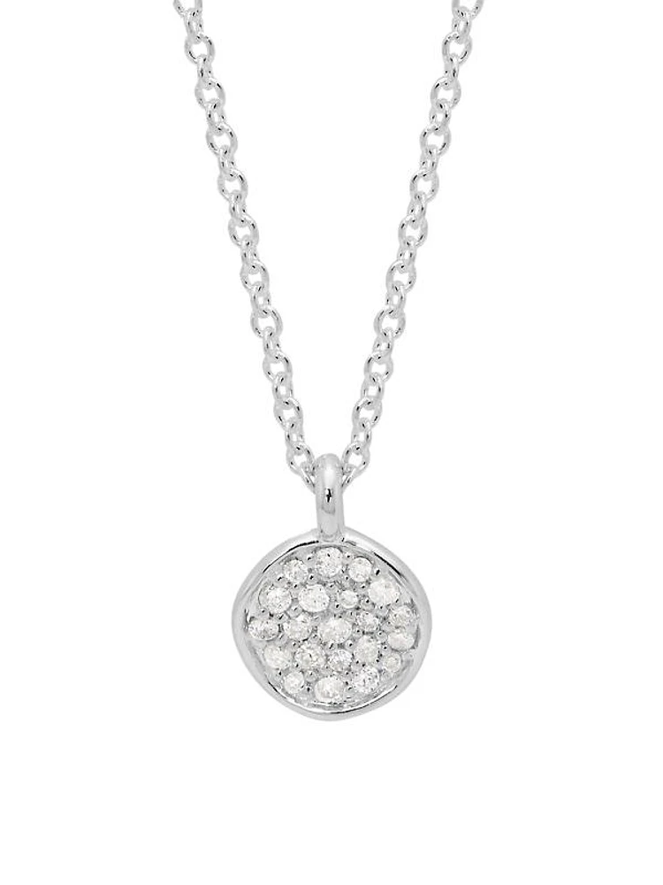 Stardust Mini Flower Silver & Diamond Disc Pendant Necklace