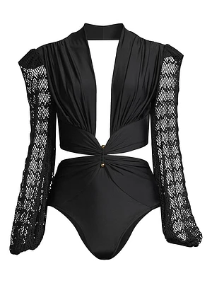 Plunging Netted One-Piece Swimsuit