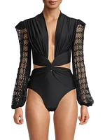 Plunging Netted One-Piece Swimsuit