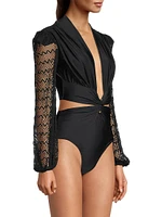 Plunging Netted One-Piece Swimsuit