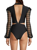 Plunging Netted One-Piece Swimsuit