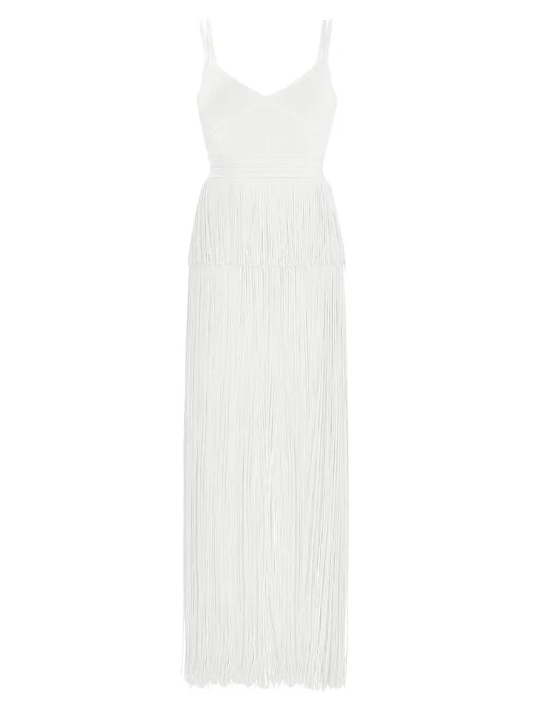 Strappy Ottoman Fringe Gown