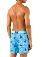 Flocked Turtle Splash Print Swim Shorts