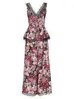 Floral Silk Satin & Chiffon WIde-Leg Jumpsuit