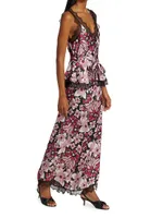 Floral Silk Satin & Chiffon WIde-Leg Jumpsuit