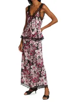 Floral Silk Satin & Chiffon WIde-Leg Jumpsuit