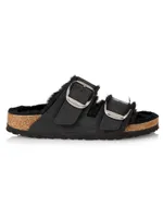 Arizona Big Buckle Shearling-Lined Leather Sandals