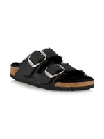 Arizona Big Buckle Shearling-Lined Leather Sandals