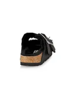 Arizona Big Buckle Shearling-Lined Leather Sandals