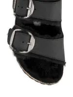 Arizona Big Buckle Shearling-Lined Leather Sandals