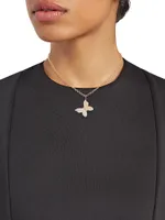 14K Yellow Gold, Mother-Of-Pearl, & Diamond Large Butterfly Pendant Necklace