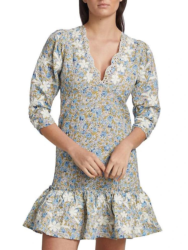 Linen-Blend Floral Mini Dress