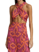 Geometric-Printed Wrap Top