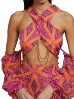 Geometric-Printed Wrap Top