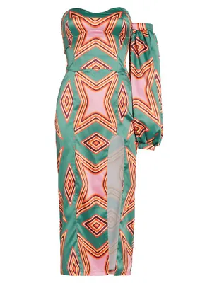 Geometric-Print Satin Midi-Dress