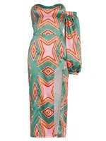 Geometric-Print Satin Midi-Dress