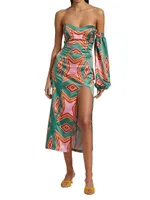 Geometric-Print Satin Midi-Dress