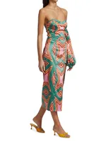 Geometric-Print Satin Midi-Dress