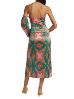 Geometric-Print Satin Midi-Dress