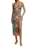 Geometric-Print Satin Midi-Dress