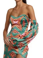 Geometric-Print Satin Midi-Dress