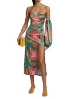 Geometric-Print Satin Midi-Dress