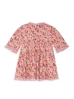 Little Girl's & Floral Three-Quarter-Sleeved Dress