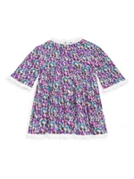 Little Girl's & Floral Three-Quarter-Sleeved Dress