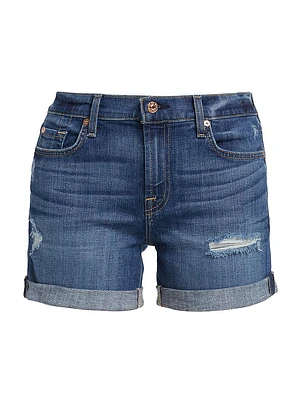 Low-Rise Stretch Denim Rolled Shorts