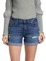 Low-Rise Stretch Denim Rolled Shorts