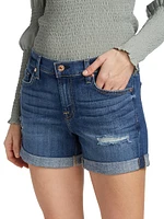 Low-Rise Stretch Denim Rolled Shorts