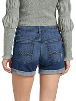 Low-Rise Stretch Denim Rolled Shorts