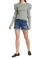 Low-Rise Stretch Denim Rolled Shorts