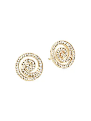 14K Yellow Gold & Diamond Spiral Stud Earrings