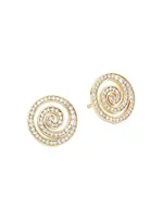 14K Yellow Gold & Diamond Spiral Stud Earrings