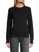 Distressed Cotton & Cashmere Knit Pullover Sweatshirt