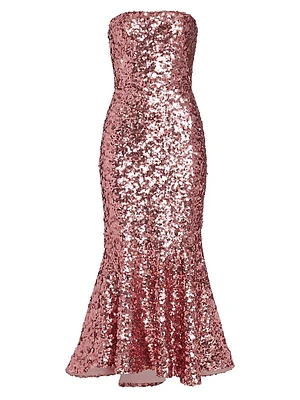 Metallic Strapless Tulip-Hem Gown