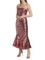 Metallic Strapless Tulip-Hem Gown