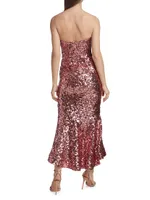 Metallic Strapless Tulip-Hem Gown