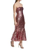 Metallic Strapless Tulip-Hem Gown